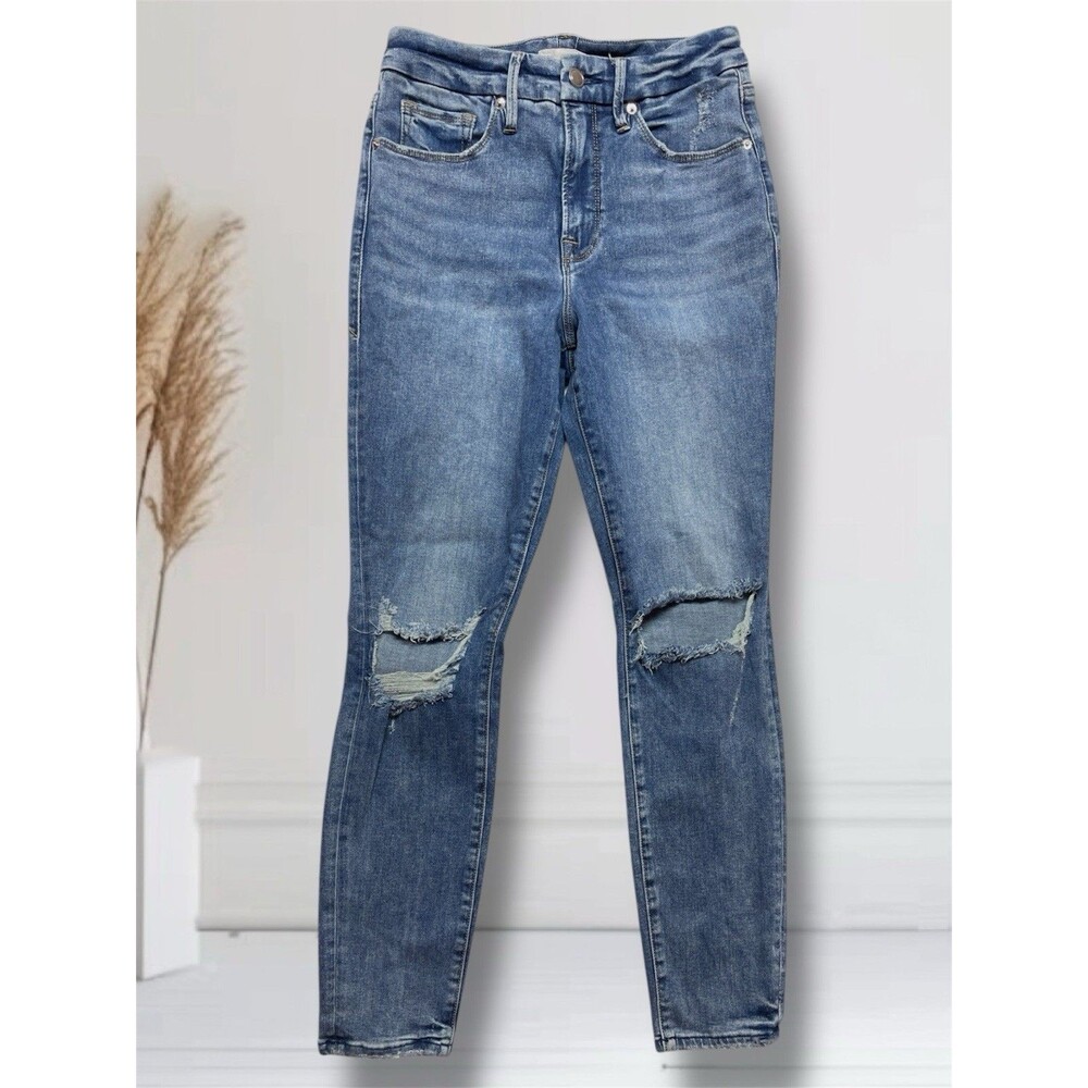 Good American GLCI03T Ankle Skinny Women's Size 8/29 High-Rise Distressed Jeans
